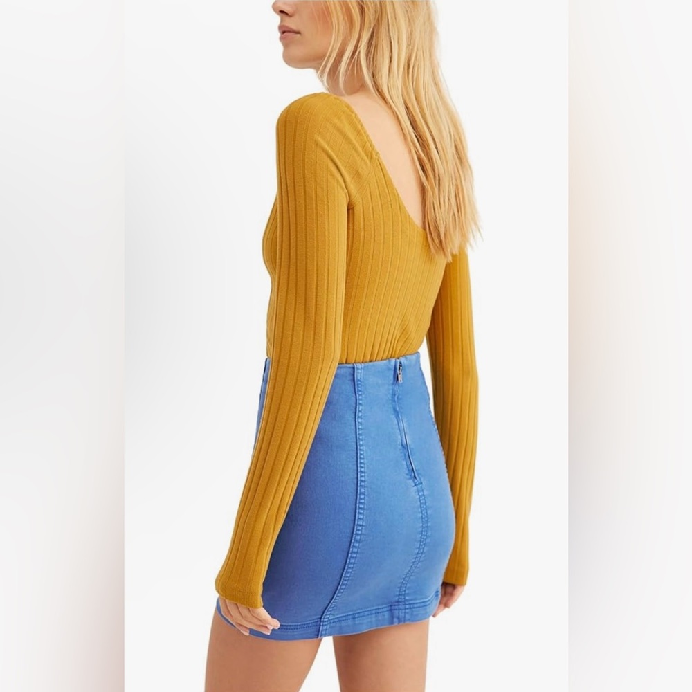 NWT Free People Mini Skirt Blue Denim Seam Lapis Lazuli Womens 4